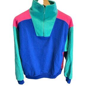 Vintage 80s ColorCues Color Block 1/2 Zip Fleece Pullover Top Sz L